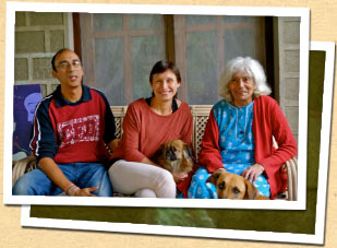 Lat, Julia and Aunty Kiran, hosts at Innisfree Forest Estate in Nathuakhan