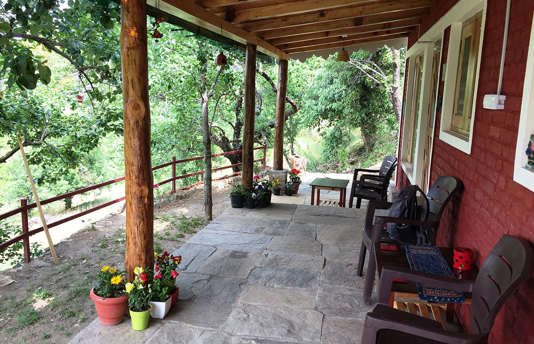 Sitting area outside the rooms overlooking the Orchards